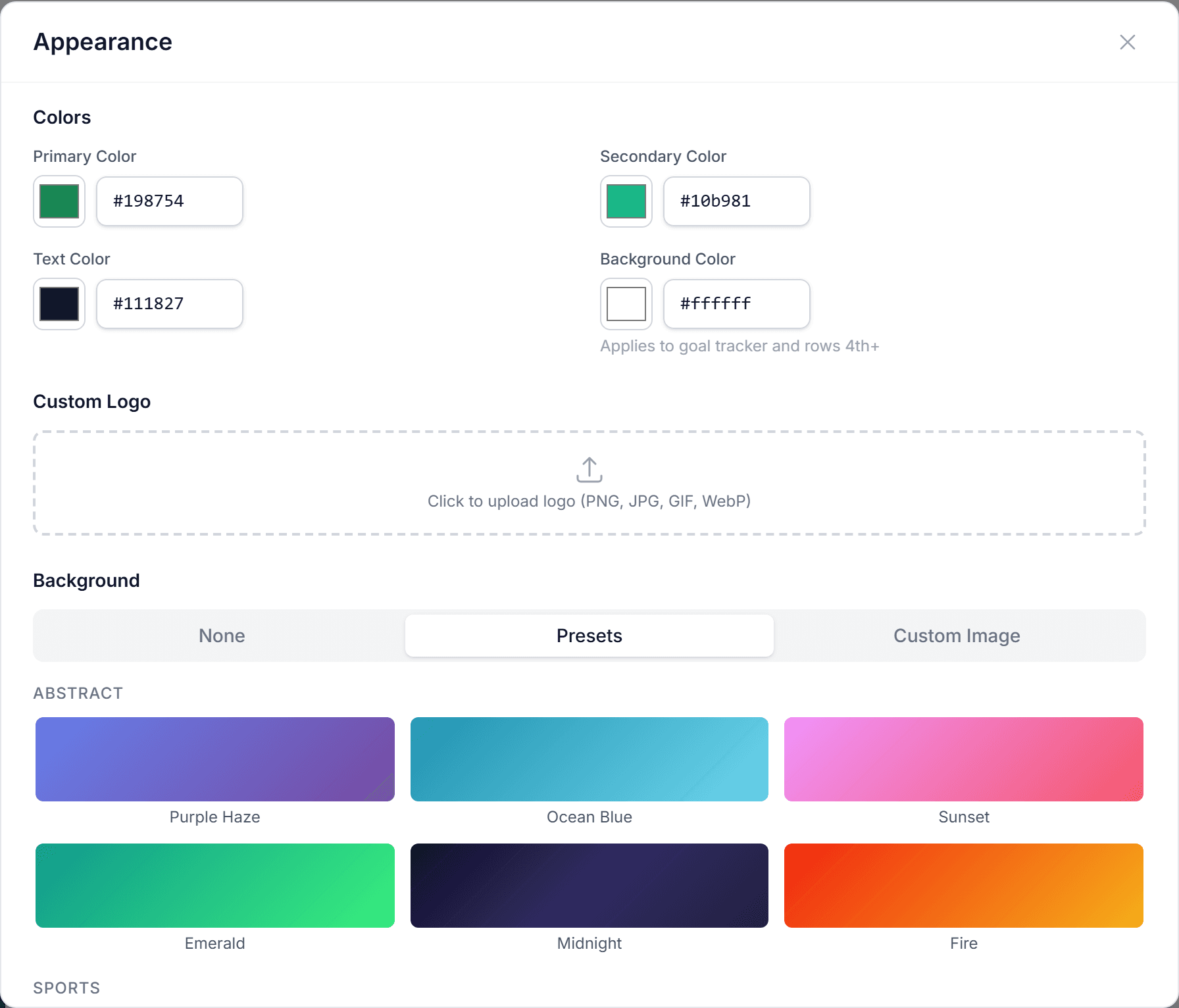 Background preset themes