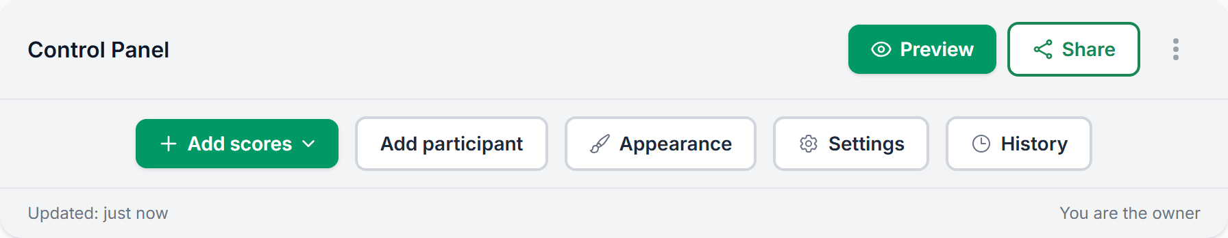Board control panel with Share button