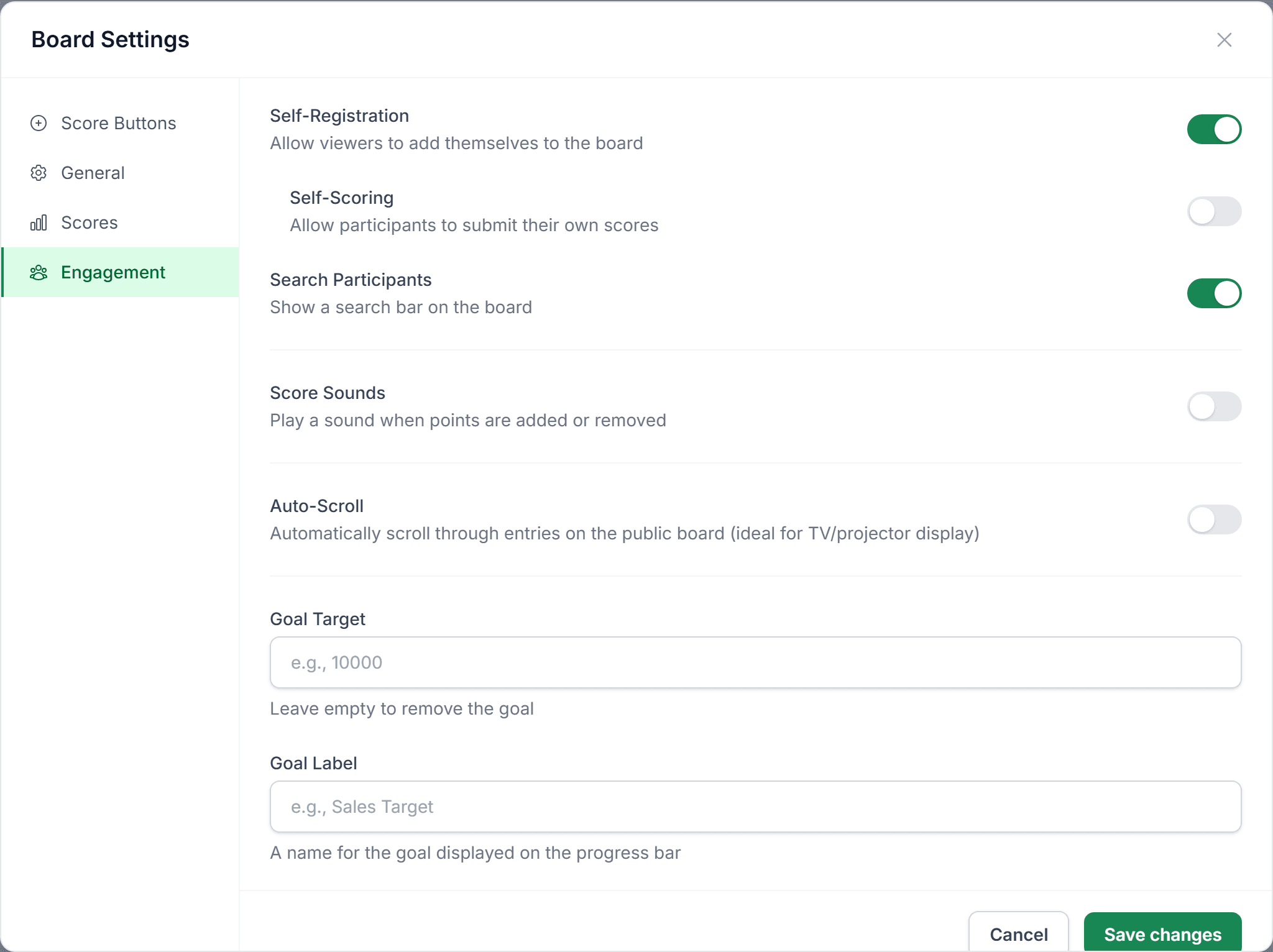 Settings engagement tab showing auto-scroll toggle