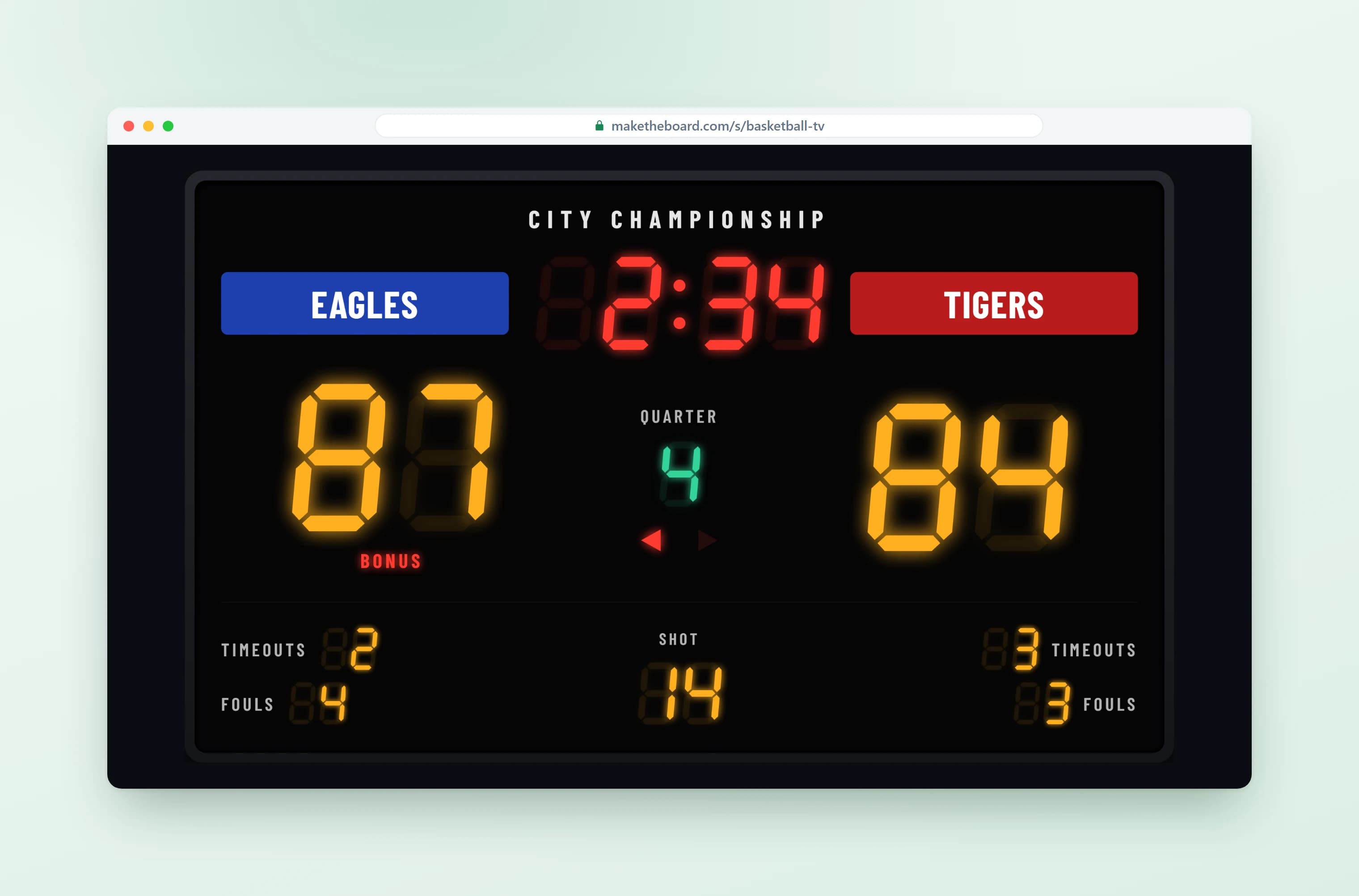 Scoreboard full screen on a TV