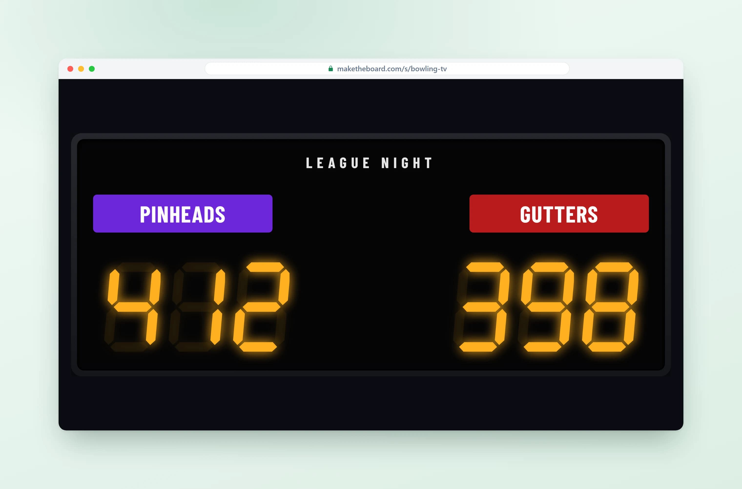 Bowling scoreboard full screen on the house TV