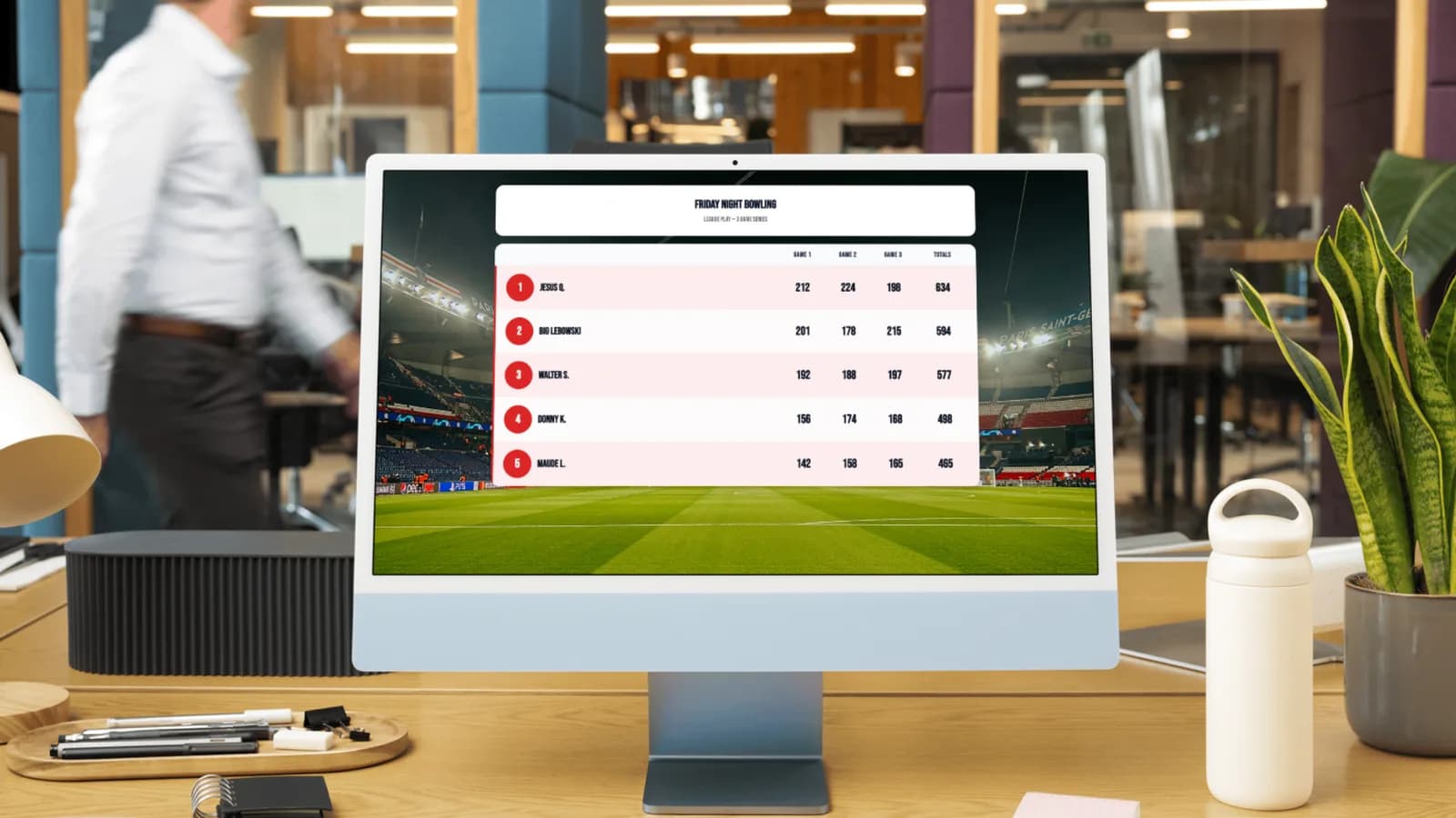 A Google Sheet of names and scores shown as a live leaderboard