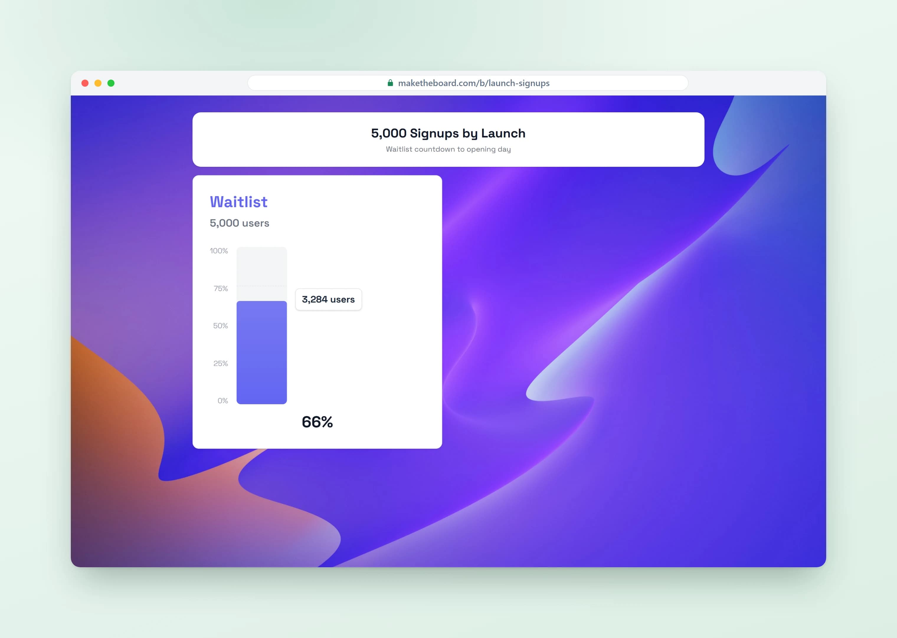 Signup goal tracker counting toward a launch target