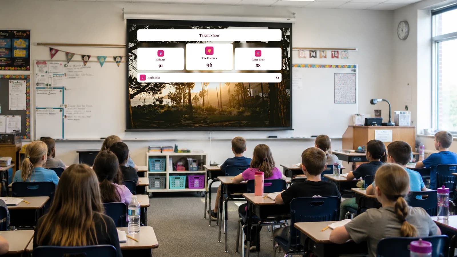 Classroom leaderboard displayed on the projector while students watch