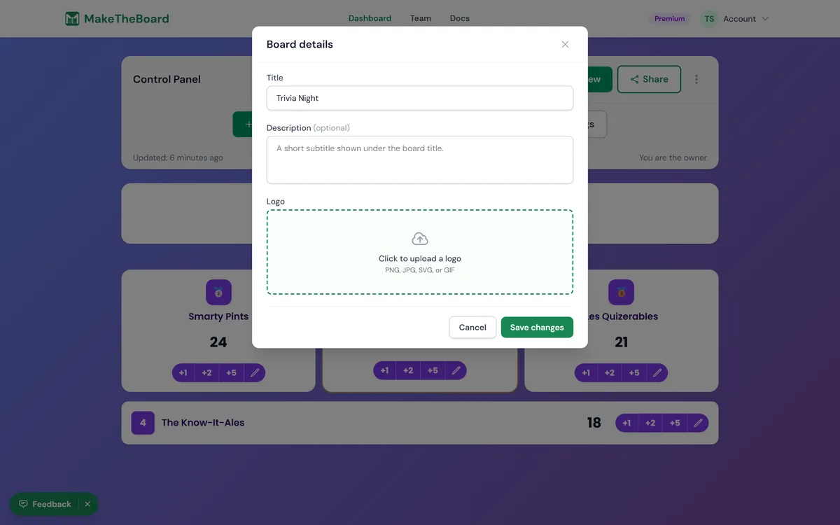 Add your own logo to brand the board header.