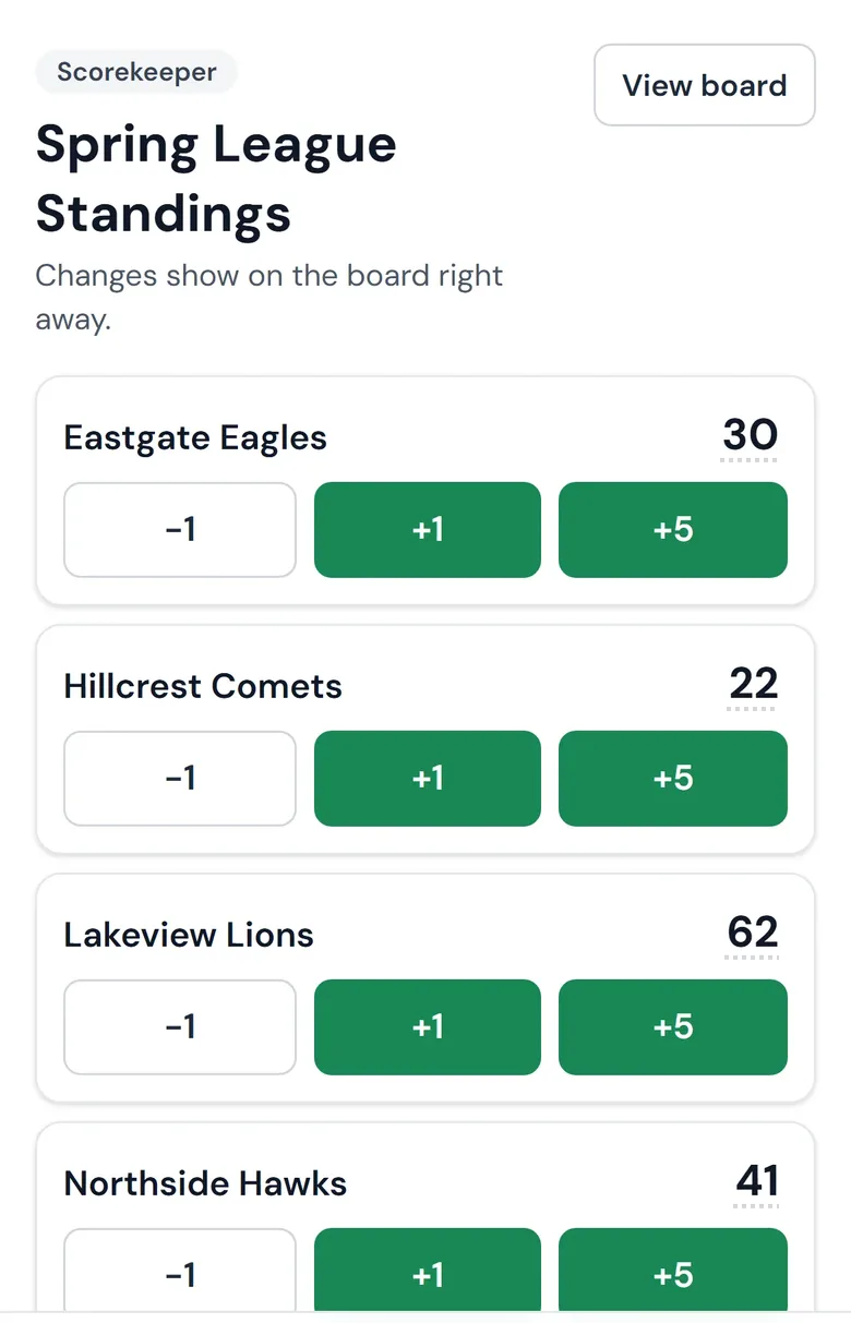 The scorekeeper page on a phone.