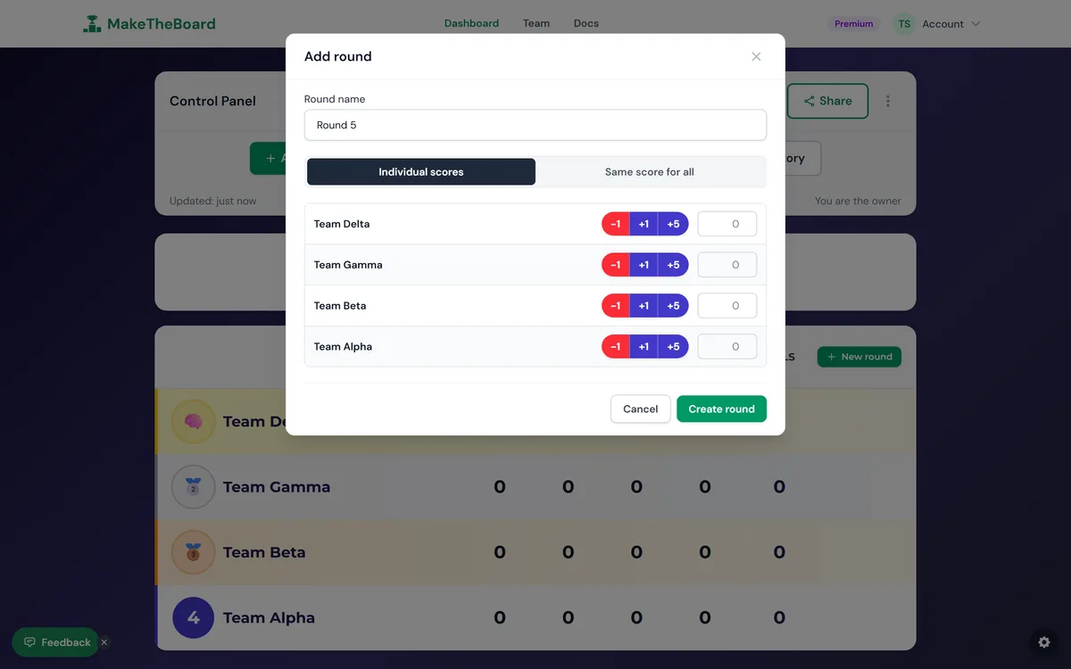 Add a round to create a new scoring column.